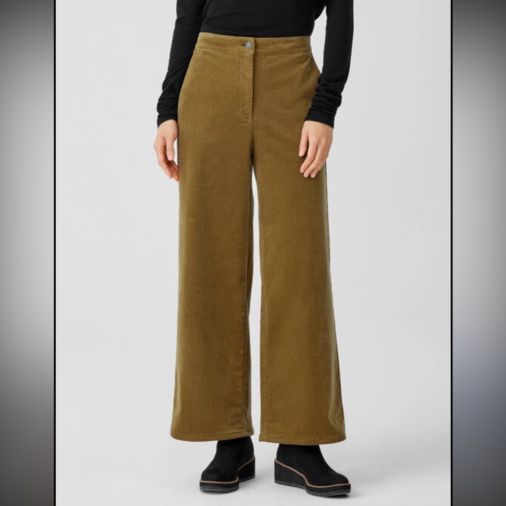 Eileen Fisher Corduroy Wide Leg Pants Medium Organic Cotton Stretch Cropped